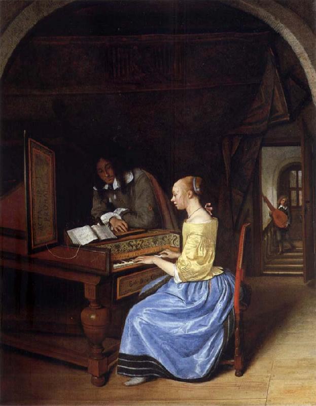 Jan Steen A young woman playing a harpsichord to a young man oil painting image